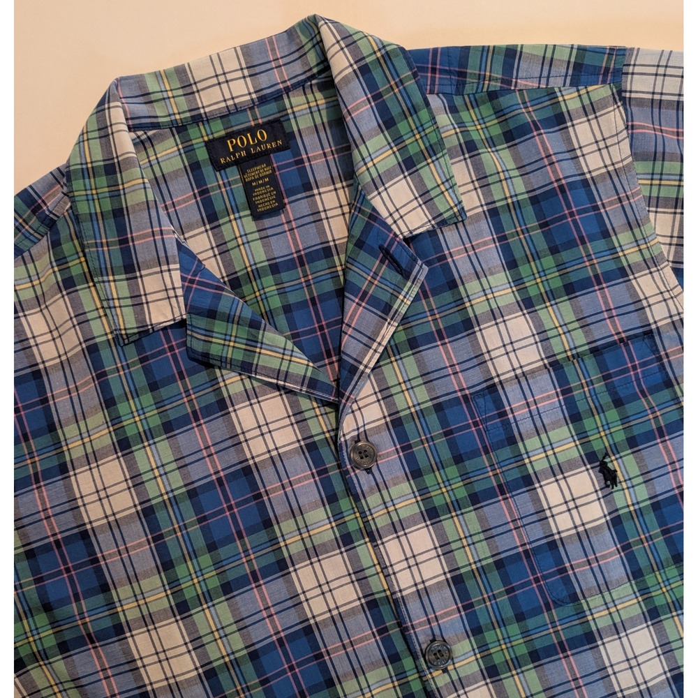 Polo Ralph Lauren Mens M Blue Green Plaid Cotton Sleepwear Shirt VERY NICE!